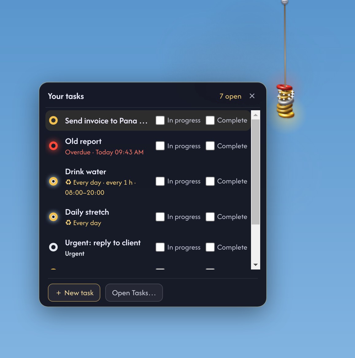 Click the rings to see all tasks